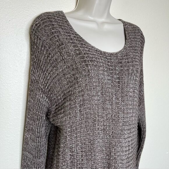 Chicos Brown Marled Sweater Scoop Neck Drop Shoulder Hip Pockets Women Medium - Picture 2 of 10